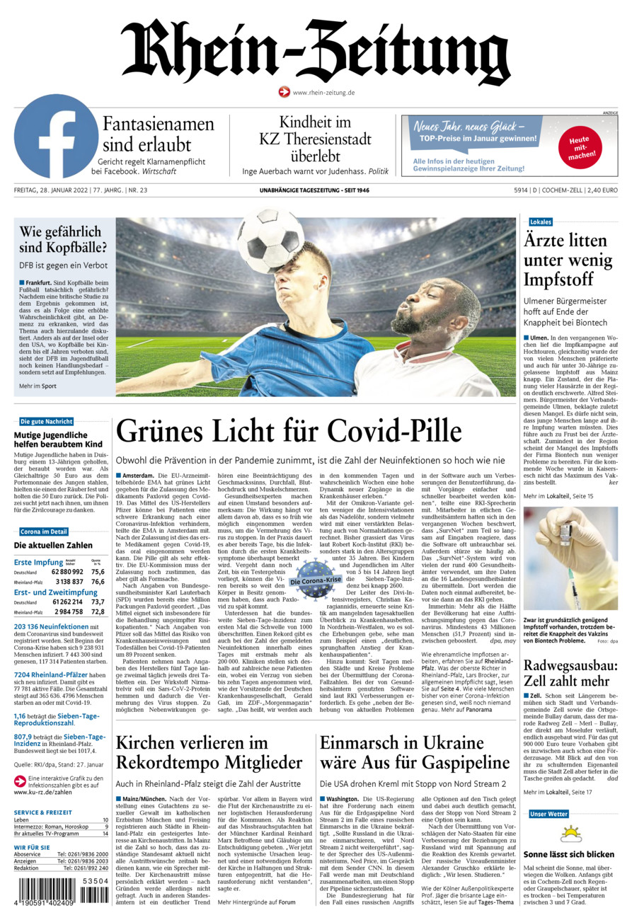Rhein-Zeitung Kreis Cochem-Zell vom Freitag, 28.01.2022