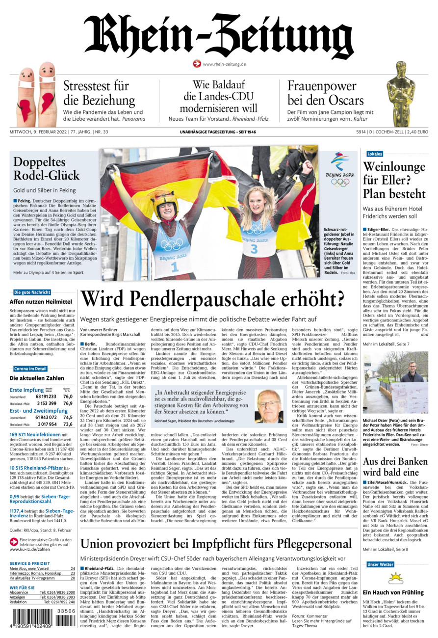 Rhein-Zeitung Kreis Cochem-Zell vom Mittwoch, 09.02.2022