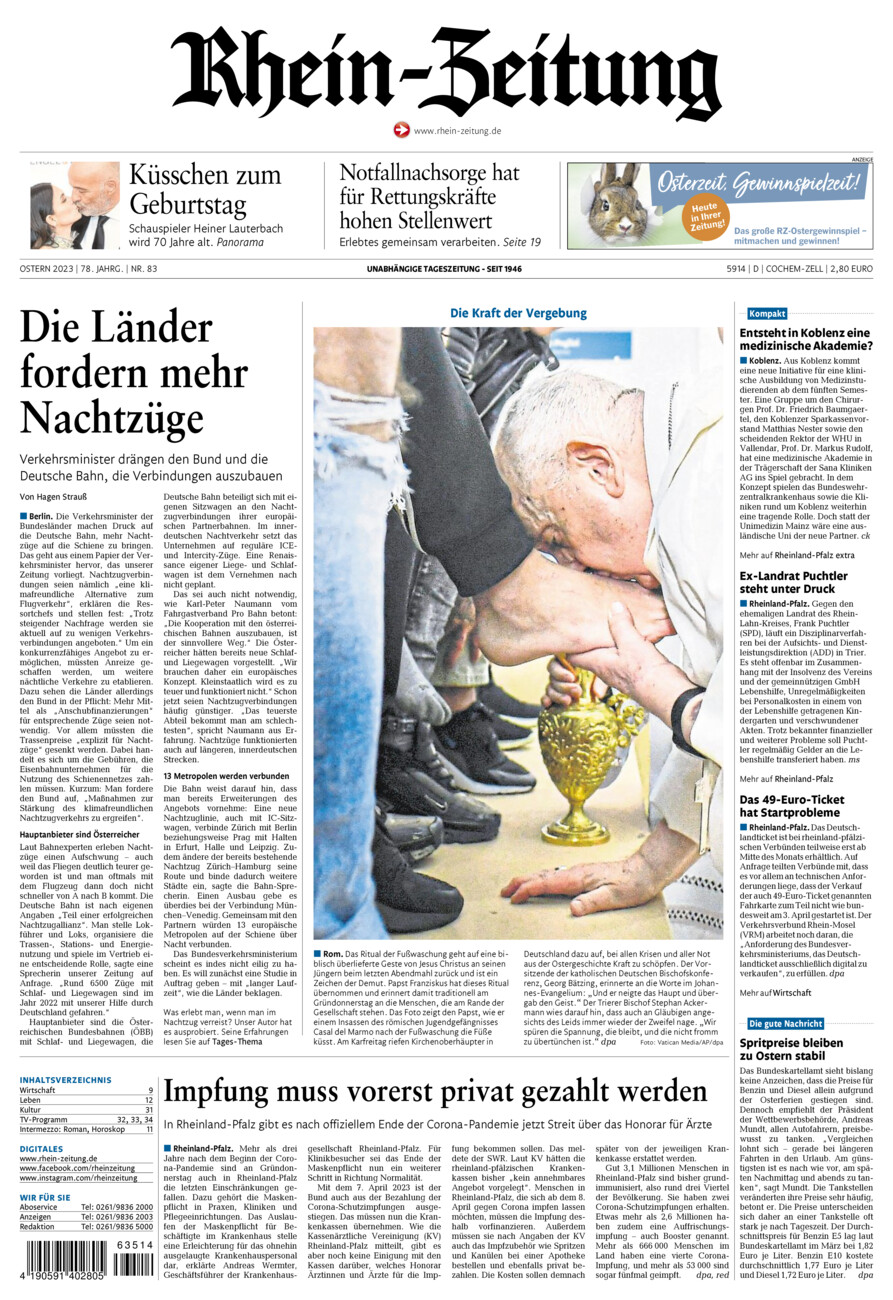 Rhein-Zeitung Kreis Cochem-Zell vom Samstag, 08.04.2023
