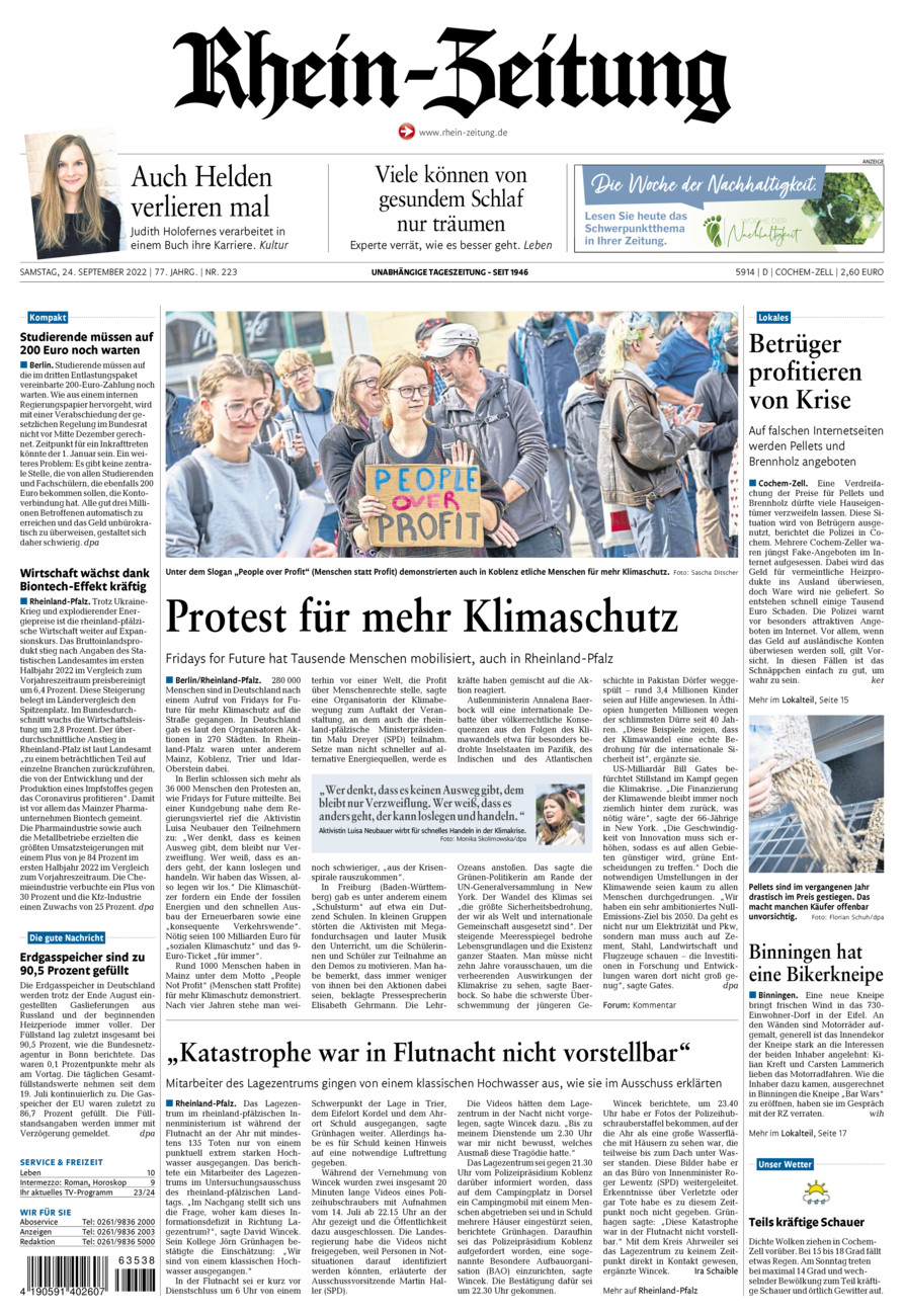 Rhein-Zeitung Kreis Cochem-Zell vom Samstag, 24.09.2022