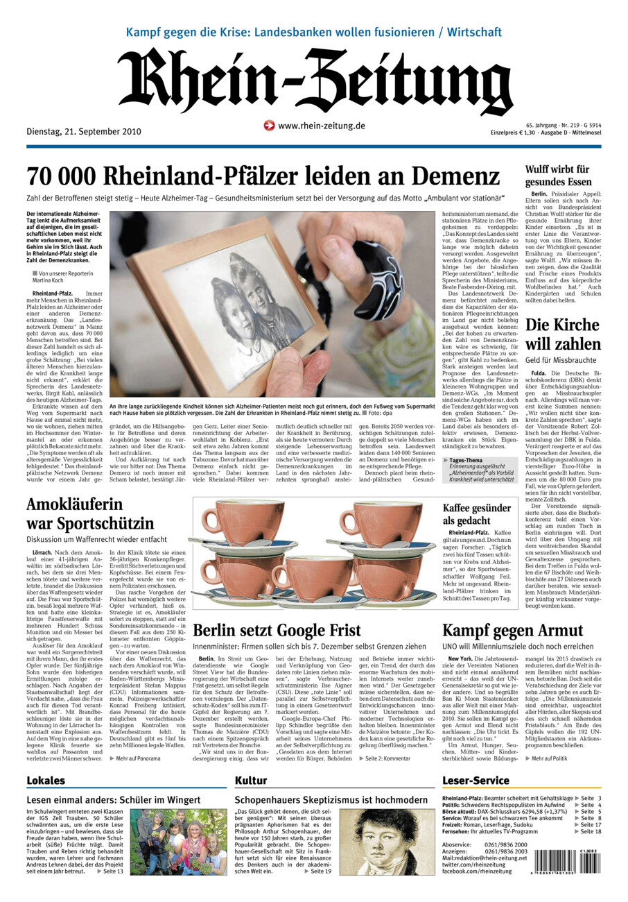 Rhein-Zeitung Kreis Cochem-Zell vom Dienstag, 21.09.2010