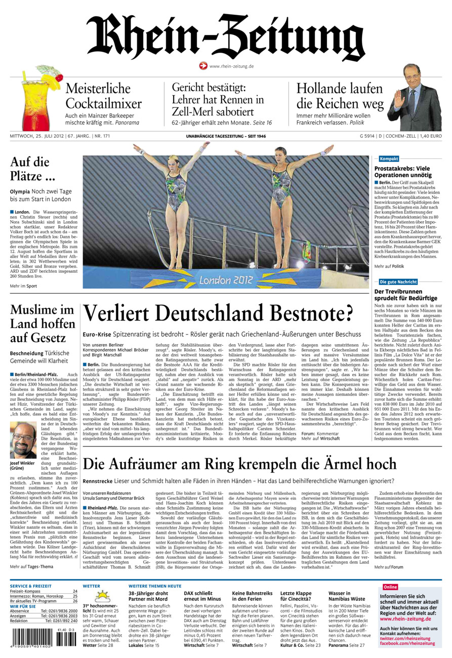 Rhein-Zeitung Kreis Cochem-Zell vom Mittwoch, 25.07.2012
