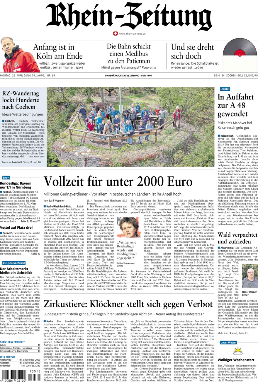 Rhein-Zeitung Kreis Cochem-Zell vom Montag, 29.04.2019