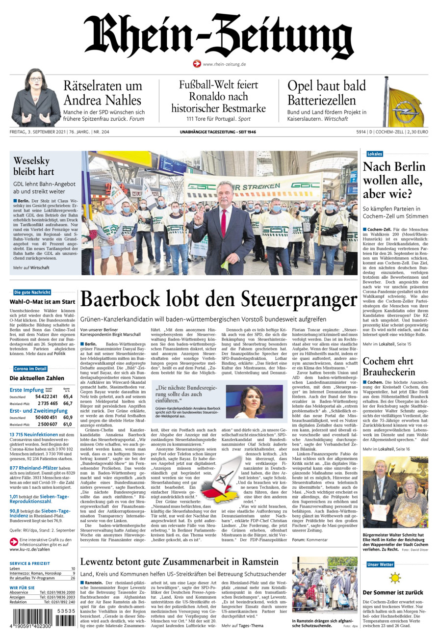 Rhein-Zeitung Kreis Cochem-Zell vom Freitag, 03.09.2021