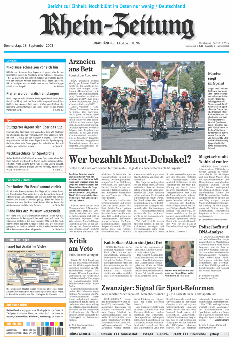 Rhein-Zeitung Kreis Cochem-Zell vom Donnerstag, 18.09.2003