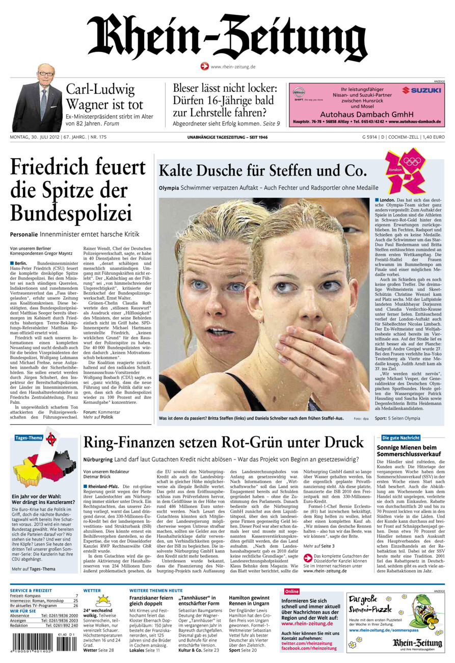 Rhein-Zeitung Kreis Cochem-Zell vom Montag, 30.07.2012