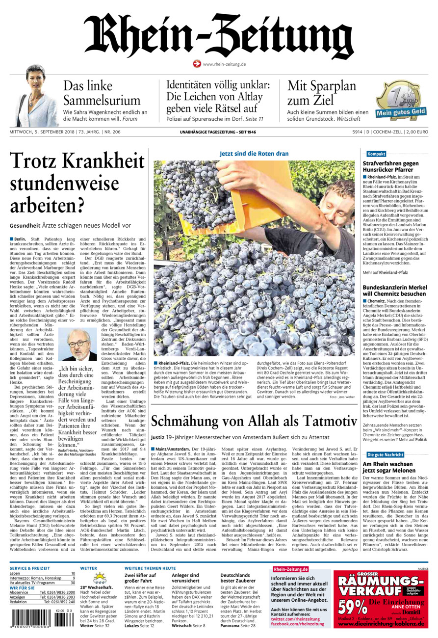 Rhein-Zeitung Kreis Cochem-Zell vom Mittwoch, 05.09.2018