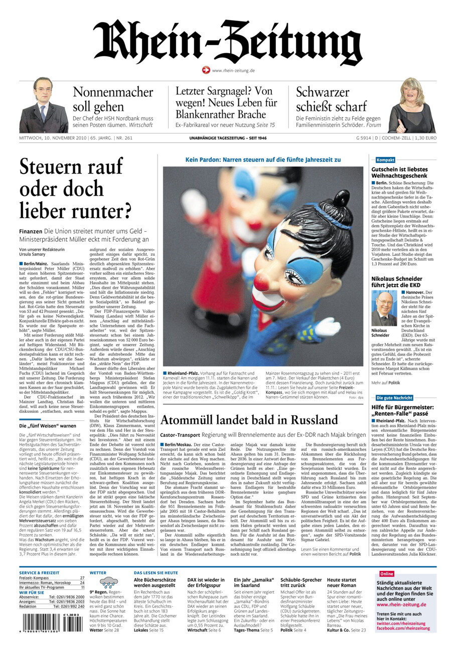 Rhein-Zeitung Kreis Cochem-Zell vom Mittwoch, 10.11.2010