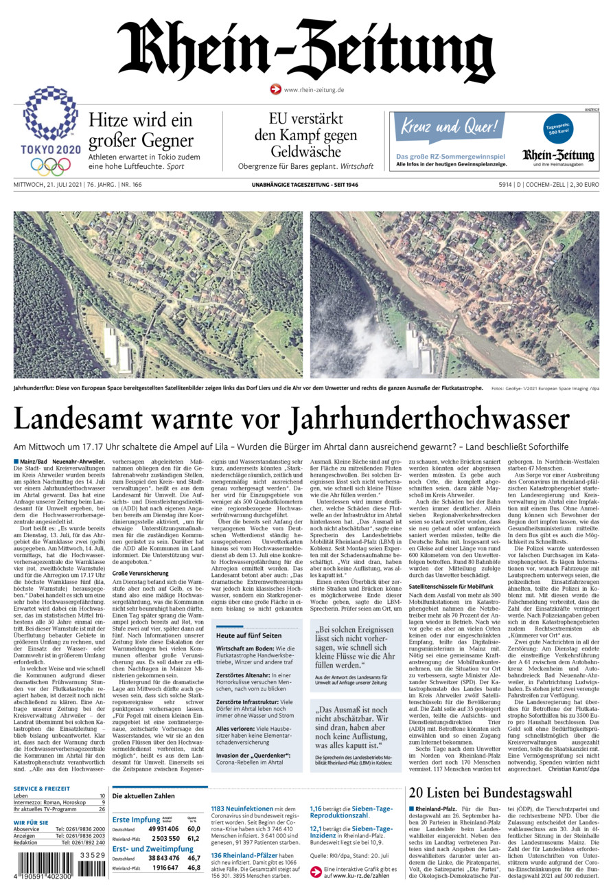 Rhein-Zeitung Kreis Cochem-Zell vom Mittwoch, 21.07.2021
