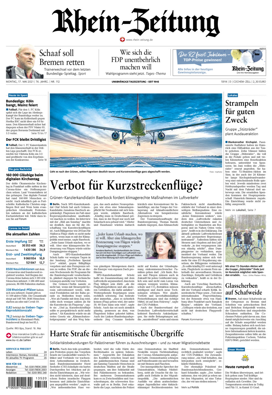 Rhein-Zeitung Kreis Cochem-Zell vom Montag, 17.05.2021