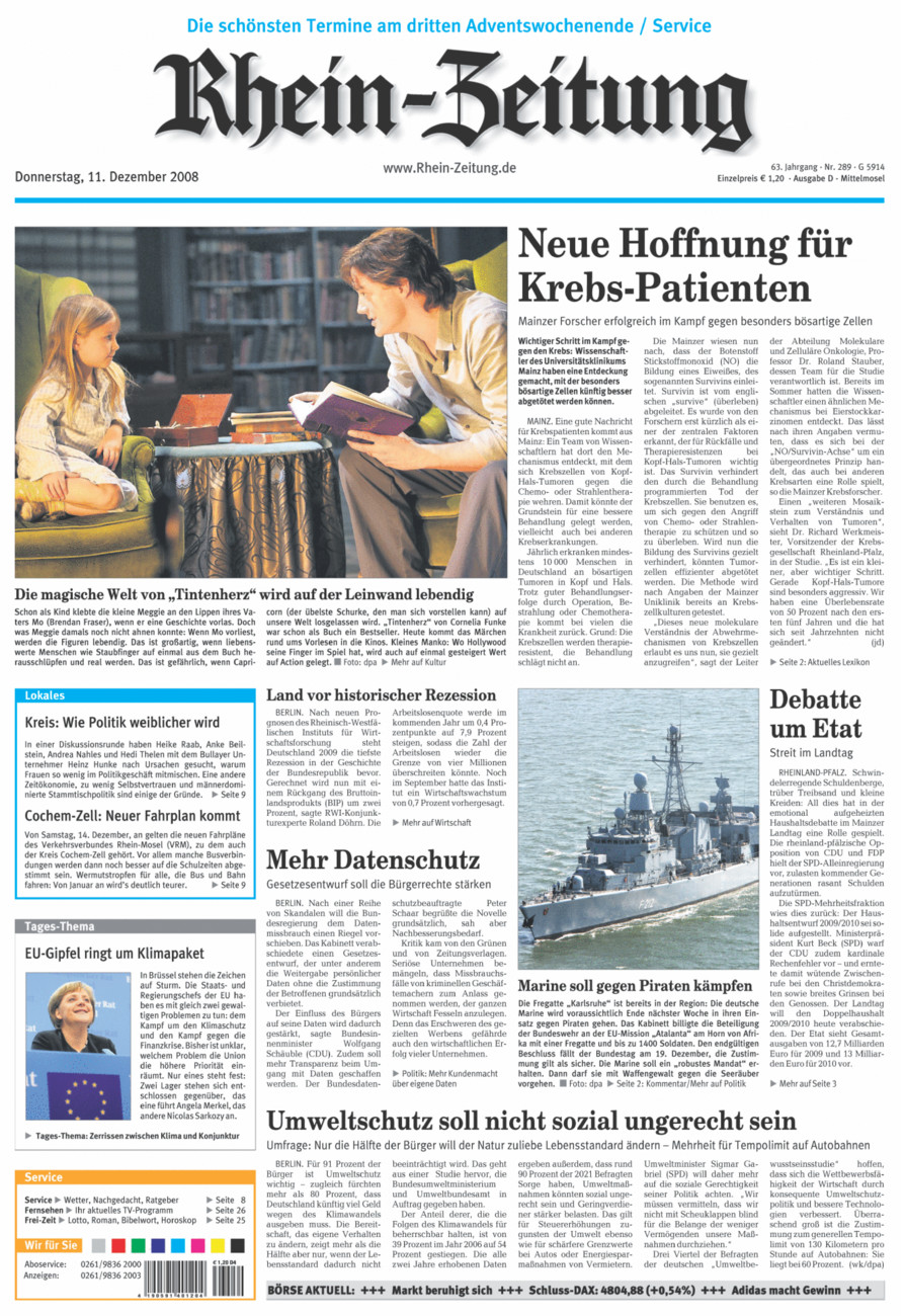 Rhein-Zeitung Kreis Cochem-Zell vom Donnerstag, 11.12.2008