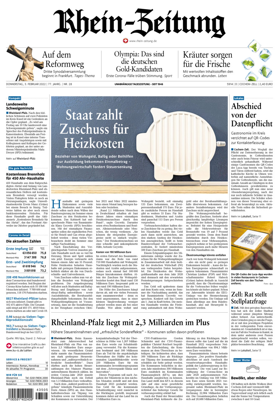 Rhein-Zeitung Kreis Cochem-Zell vom Donnerstag, 03.02.2022