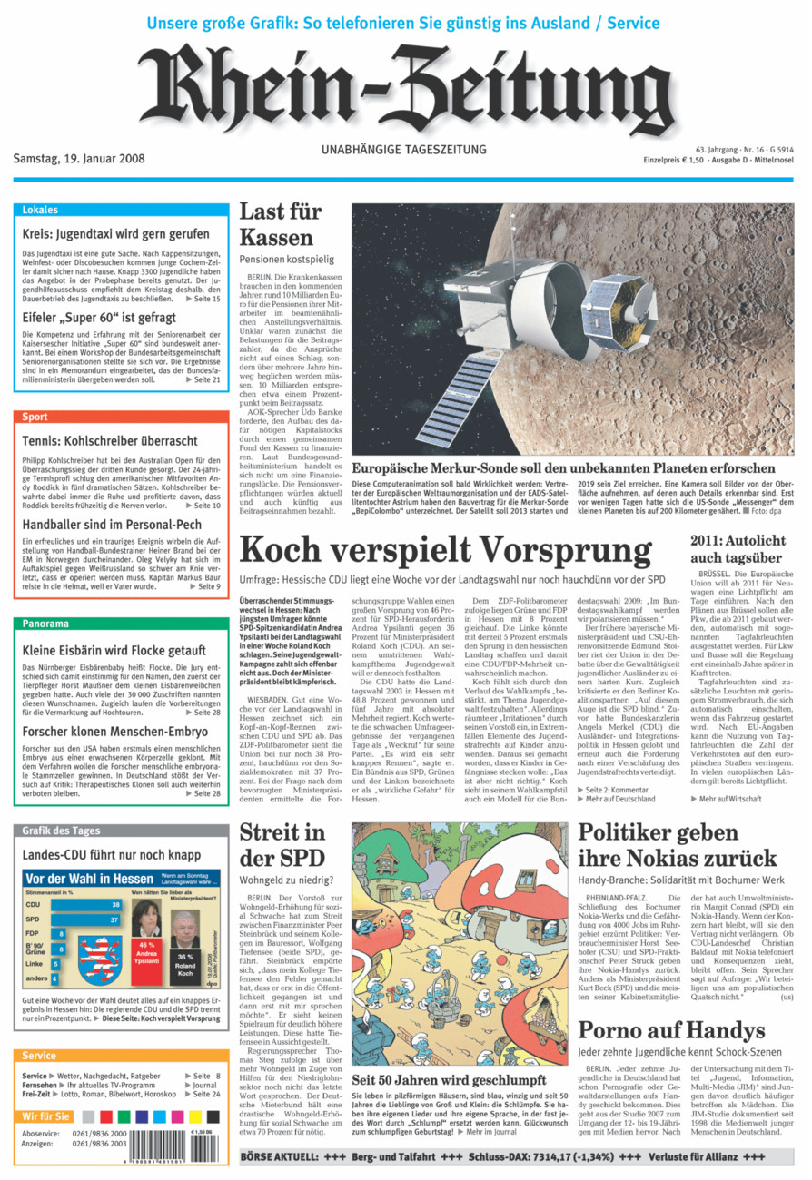 Rhein-Zeitung Kreis Cochem-Zell vom Samstag, 19.01.2008