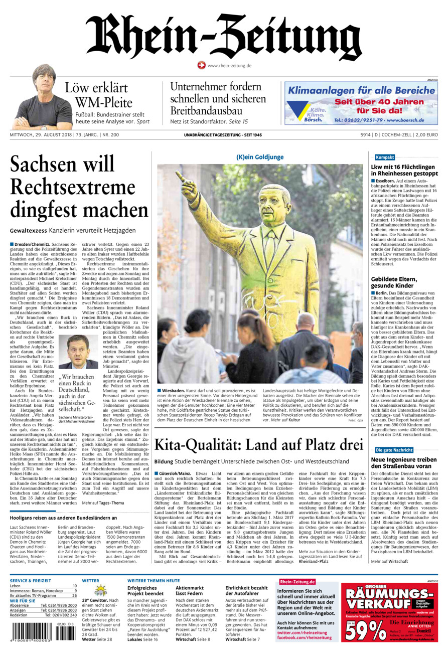 Rhein-Zeitung Kreis Cochem-Zell vom Mittwoch, 29.08.2018
