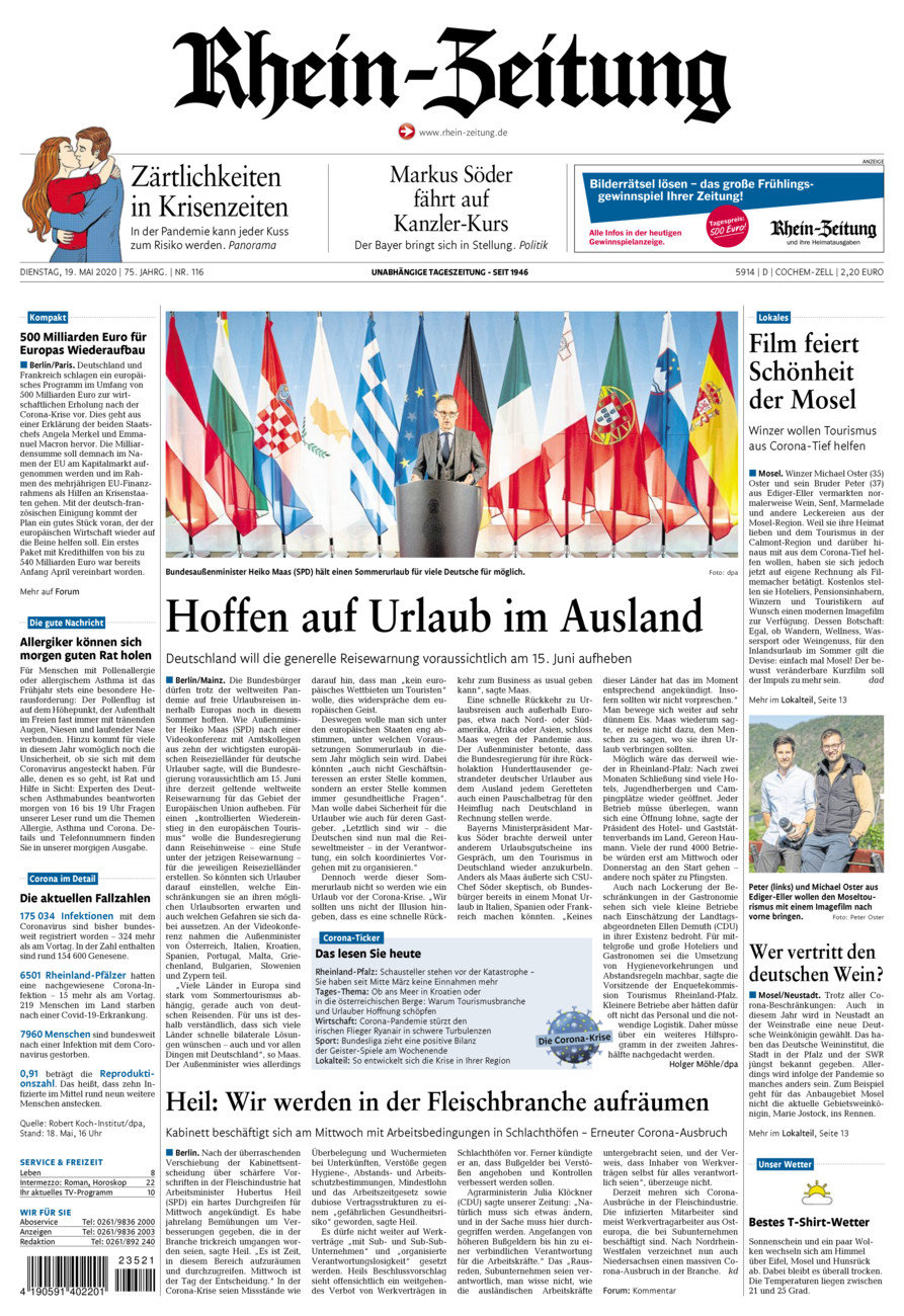 Rhein-Zeitung Kreis Cochem-Zell vom Dienstag, 19.05.2020