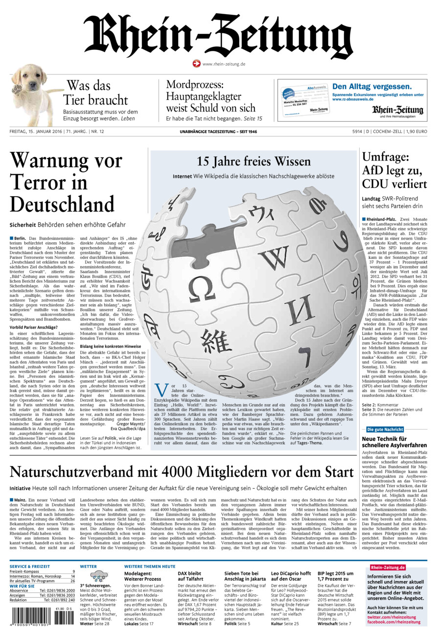 Rhein-Zeitung Kreis Cochem-Zell vom Freitag, 15.01.2016