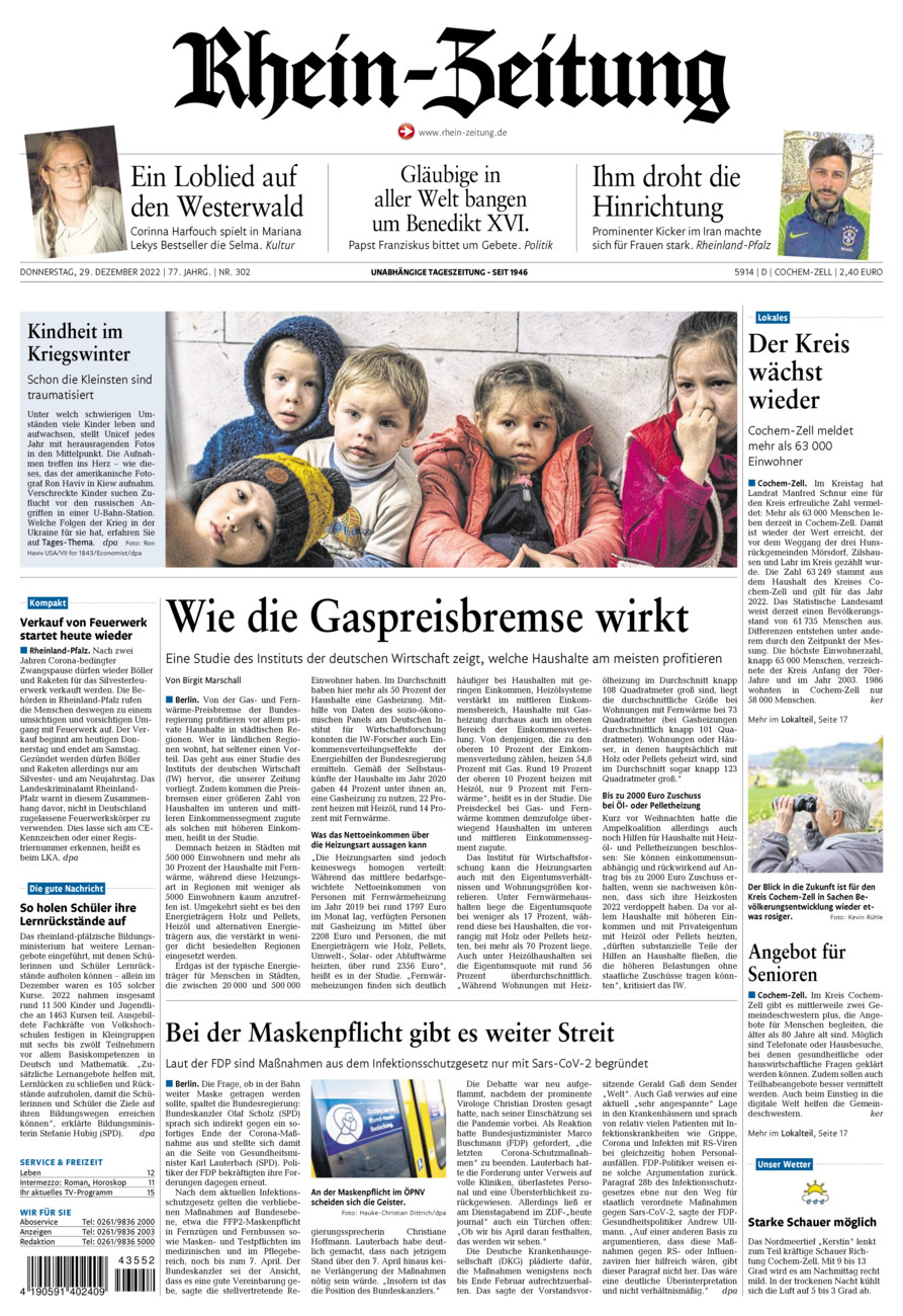 Rhein-Zeitung Kreis Cochem-Zell vom Donnerstag, 29.12.2022