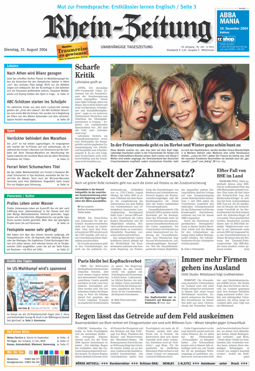 Rhein-Zeitung Kreis Cochem-Zell vom Dienstag, 31.08.2004