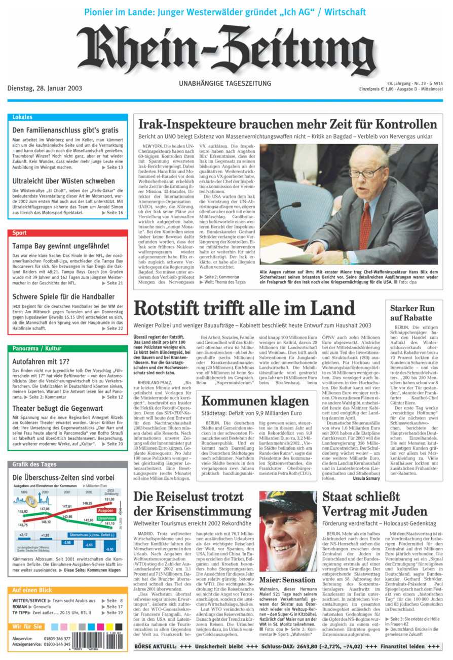 Rhein-Zeitung Kreis Cochem-Zell vom Dienstag, 28.01.2003