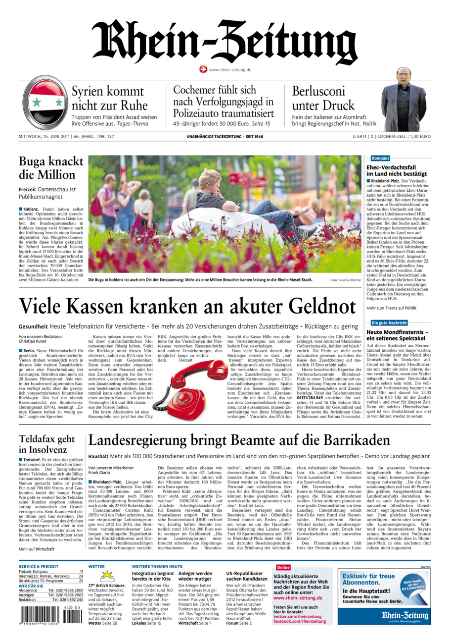 Rhein-Zeitung Kreis Cochem-Zell vom Mittwoch, 15.06.2011