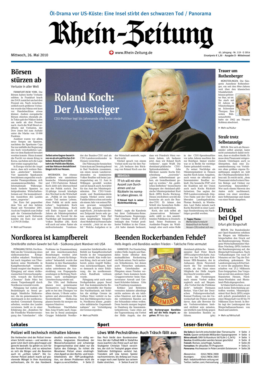 Rhein-Zeitung Kreis Cochem-Zell vom Mittwoch, 26.05.2010