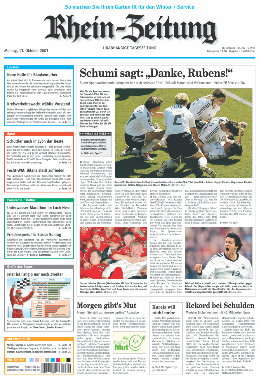 Rhein-Zeitung Kreis Cochem-Zell vom Montag, 13.10.2003