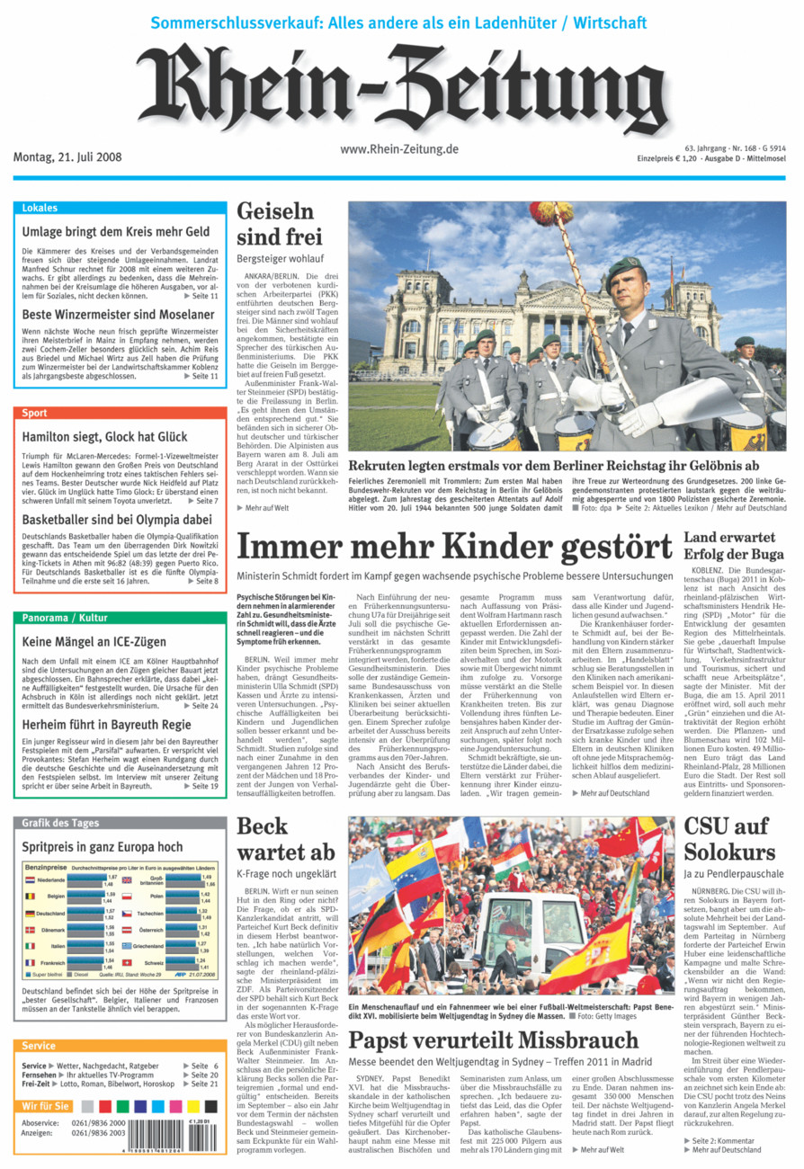Rhein-Zeitung Kreis Cochem-Zell vom Montag, 21.07.2008