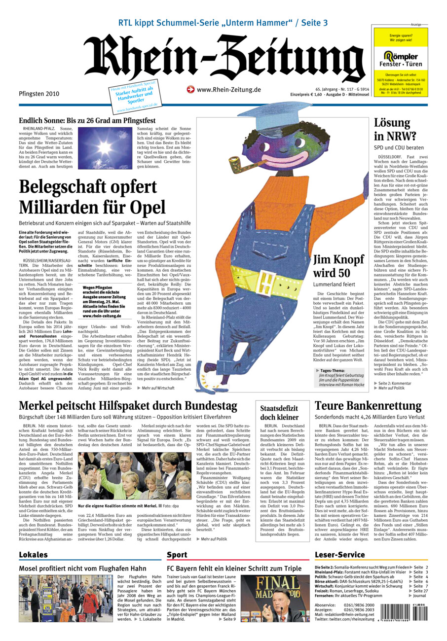 Rhein-Zeitung Kreis Cochem-Zell vom Samstag, 22.05.2010