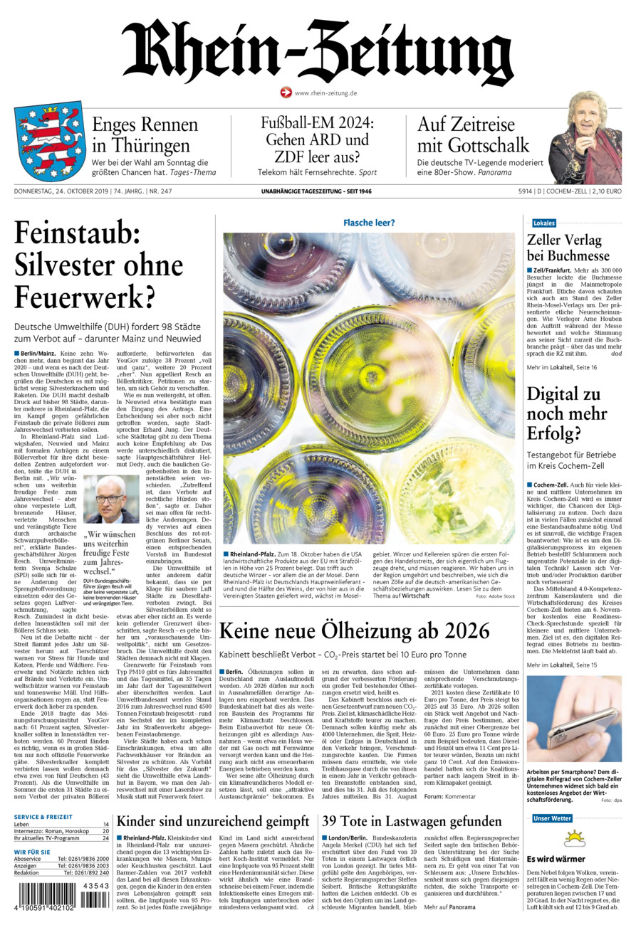 Rhein-Zeitung Kreis Cochem-Zell vom Donnerstag, 24.10.2019