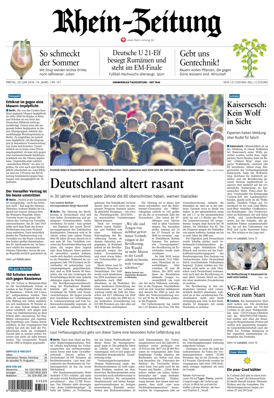 Rhein-Zeitung Kreis Cochem-Zell vom Freitag, 28.06.2019