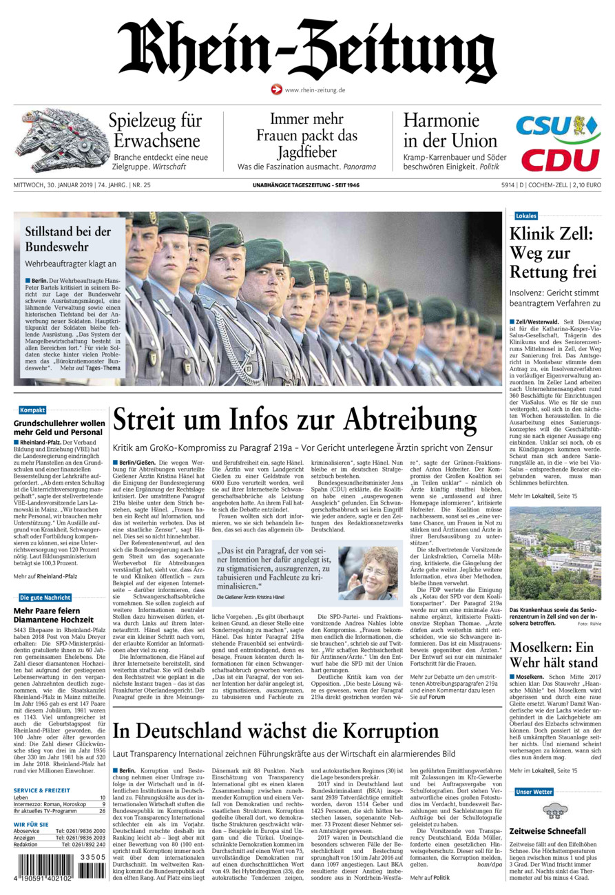 Rhein-Zeitung Kreis Cochem-Zell vom Mittwoch, 30.01.2019