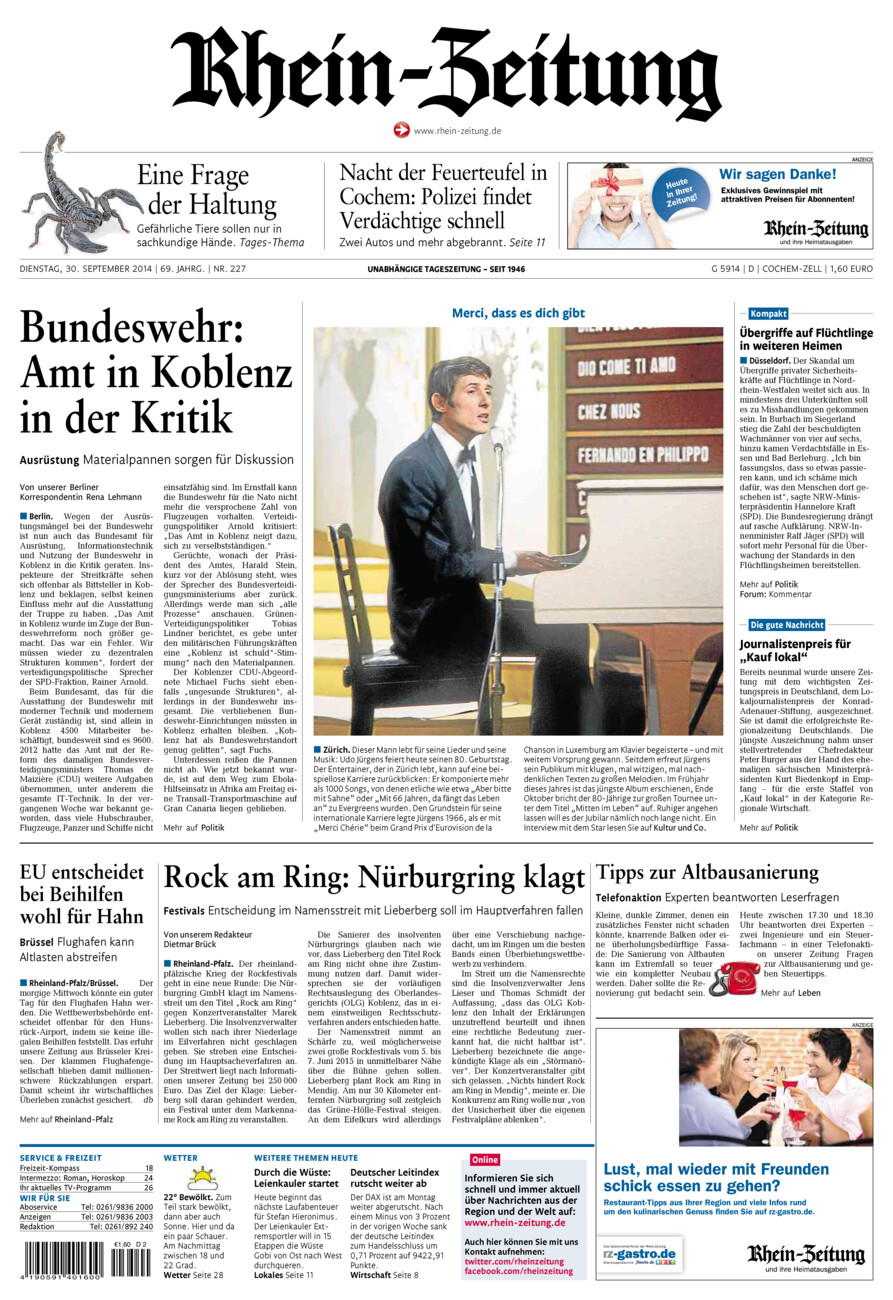 Rhein-Zeitung Kreis Cochem-Zell vom Dienstag, 30.09.2014