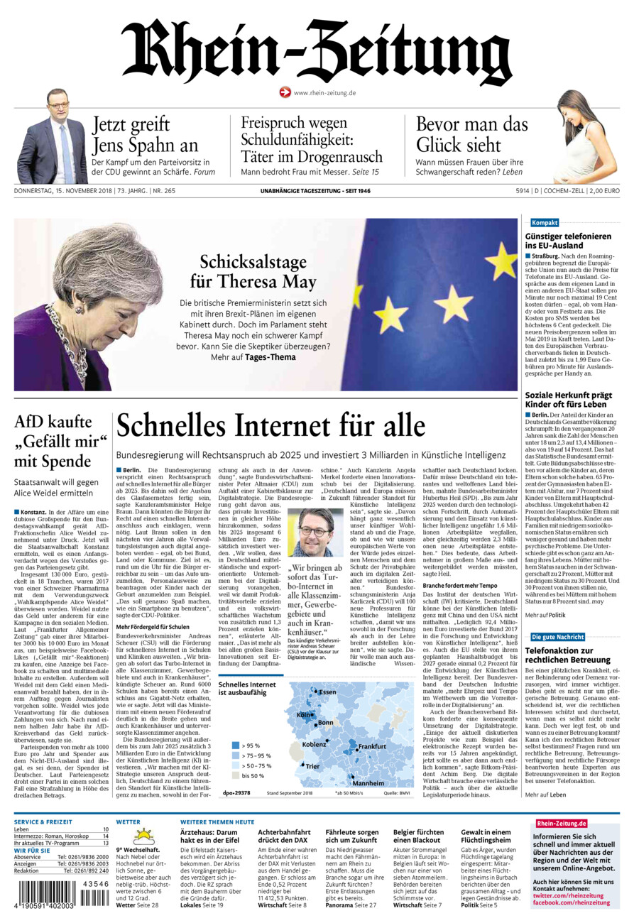Rhein-Zeitung Kreis Cochem-Zell vom Donnerstag, 15.11.2018