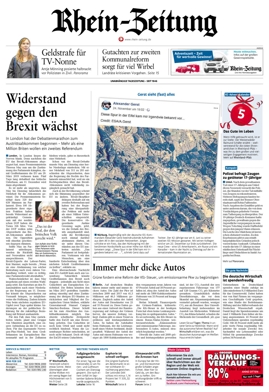Rhein-Zeitung Kreis Cochem-Zell vom Mittwoch, 05.12.2018