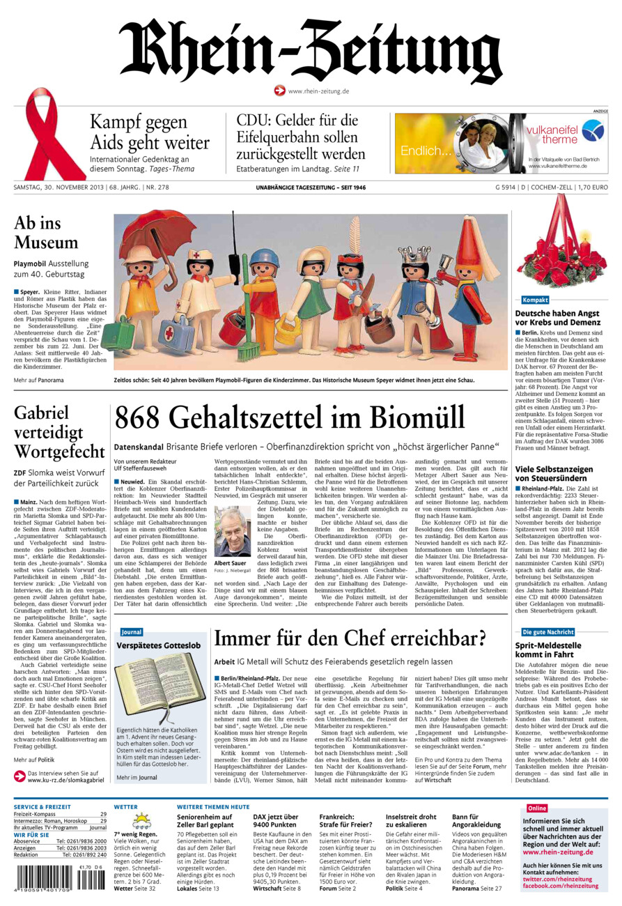 Rhein-Zeitung Kreis Cochem-Zell vom Samstag, 30.11.2013