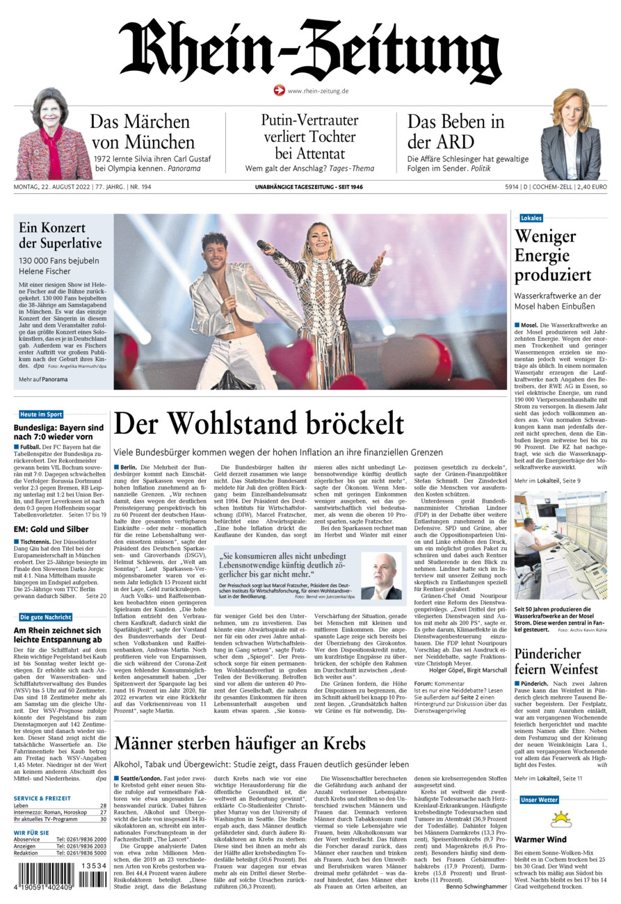 Rhein-Zeitung Kreis Cochem-Zell vom Montag, 22.08.2022