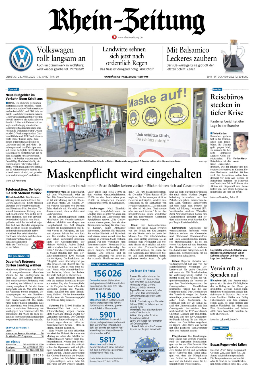 Rhein-Zeitung Kreis Cochem-Zell vom Dienstag, 28.04.2020