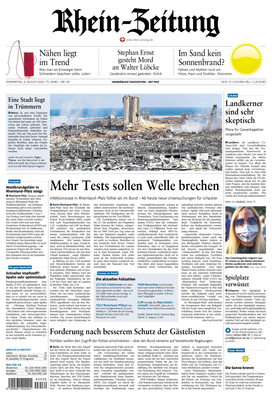 Rhein-Zeitung Kreis Cochem-Zell vom Donnerstag, 06.08.2020