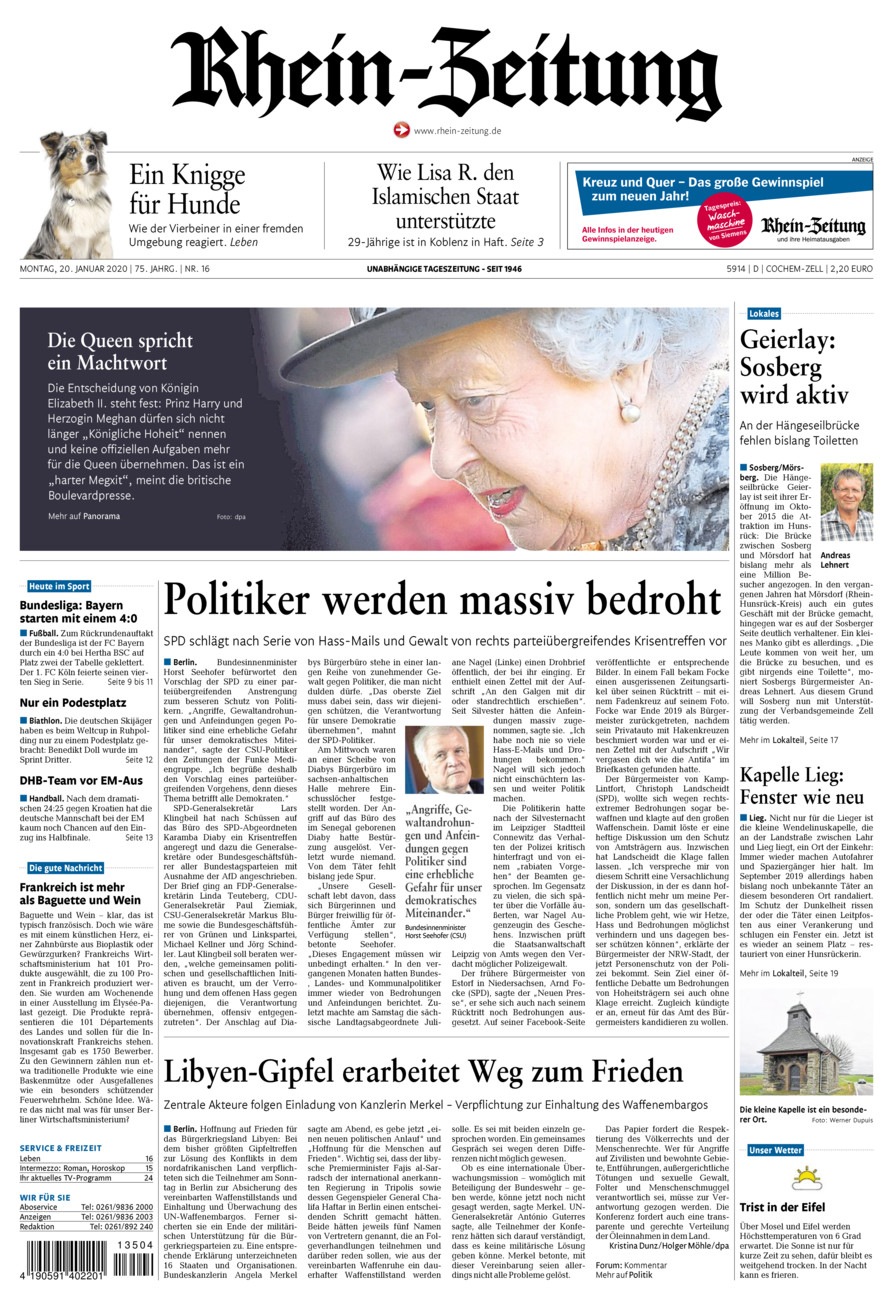 Rhein-Zeitung Kreis Cochem-Zell vom Montag, 20.01.2020