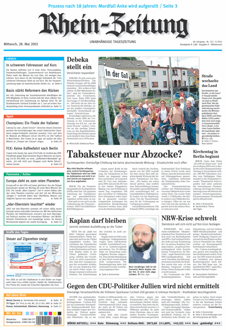 Rhein-Zeitung Kreis Cochem-Zell vom Mittwoch, 28.05.2003