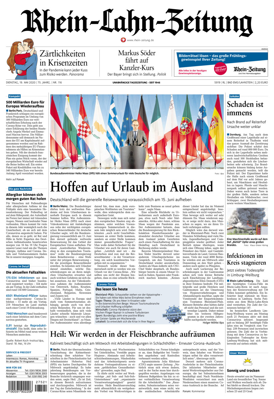 Rhein-Lahn-Zeitung vom Dienstag, 19.05.2020
