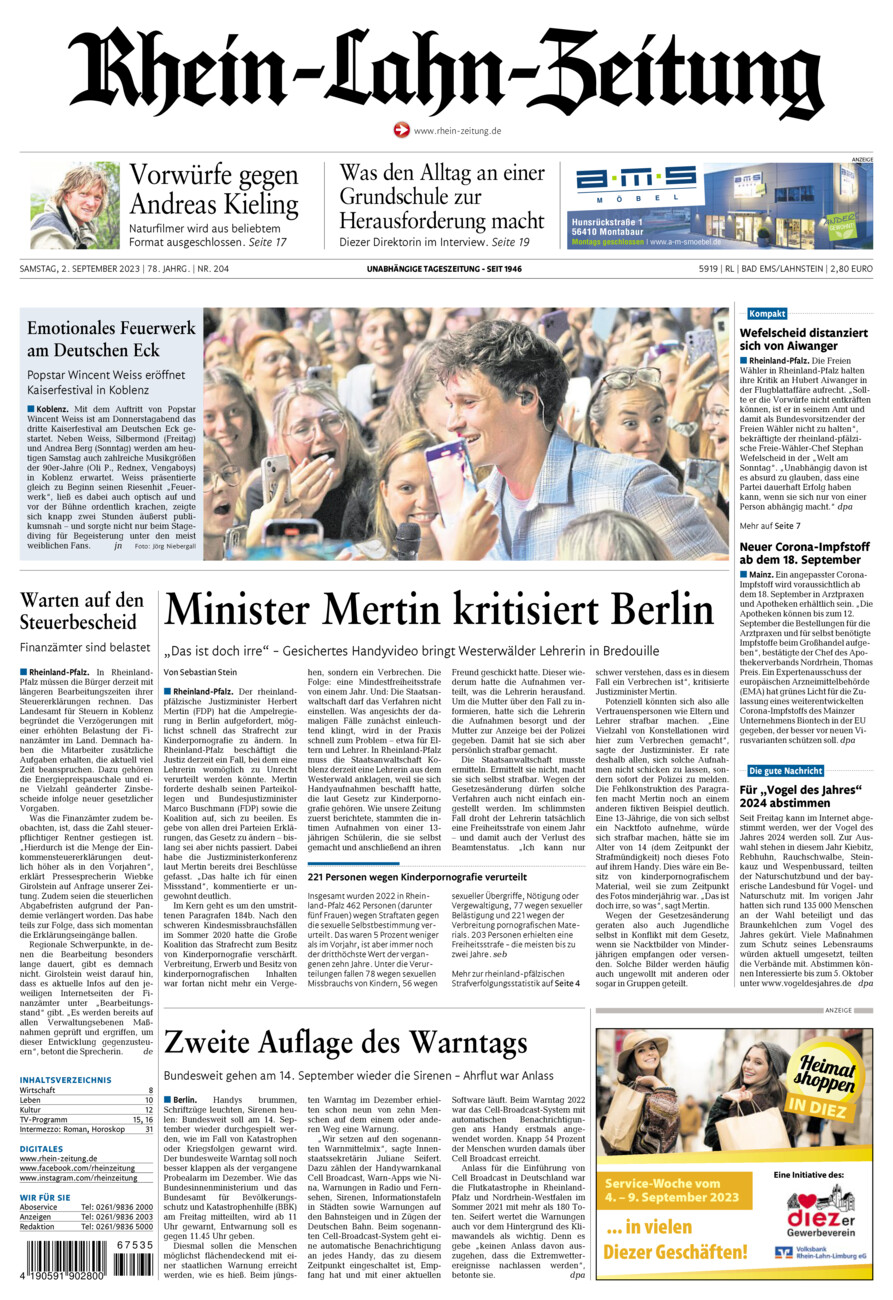Rhein-Lahn-Zeitung vom Samstag, 02.09.2023
