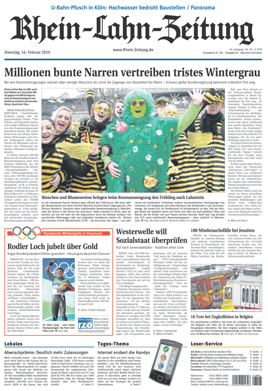Rhein-Lahn-Zeitung vom Dienstag, 16.02.2010