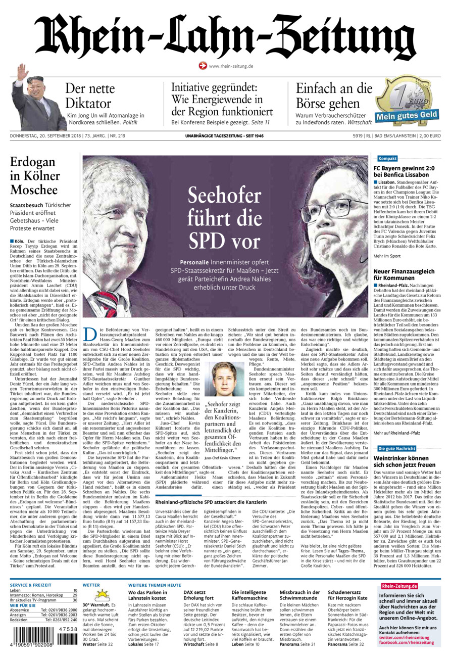 Rhein-Lahn-Zeitung vom Donnerstag, 20.09.2018