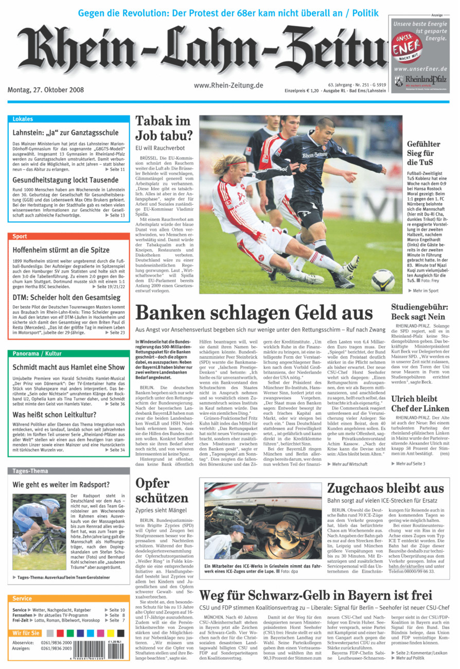 Rhein-Lahn-Zeitung vom Montag, 27.10.2008