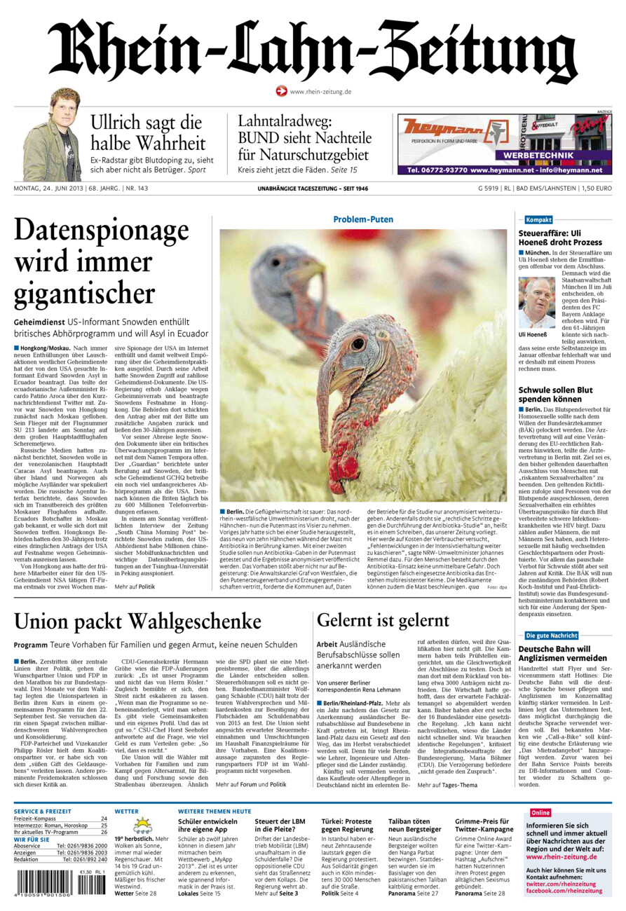 Rhein-Lahn-Zeitung vom Montag, 24.06.2013