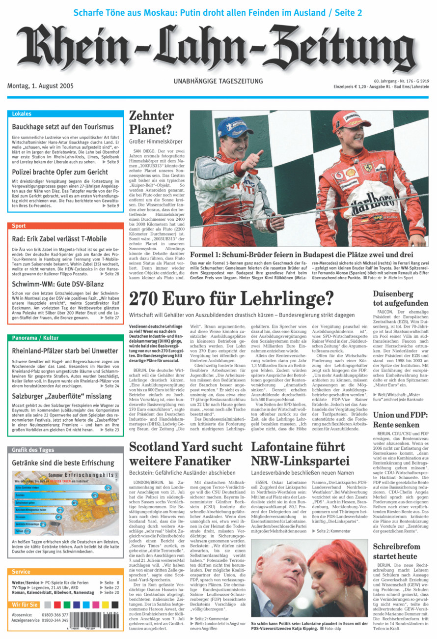 Rhein-Lahn-Zeitung vom Montag, 01.08.2005