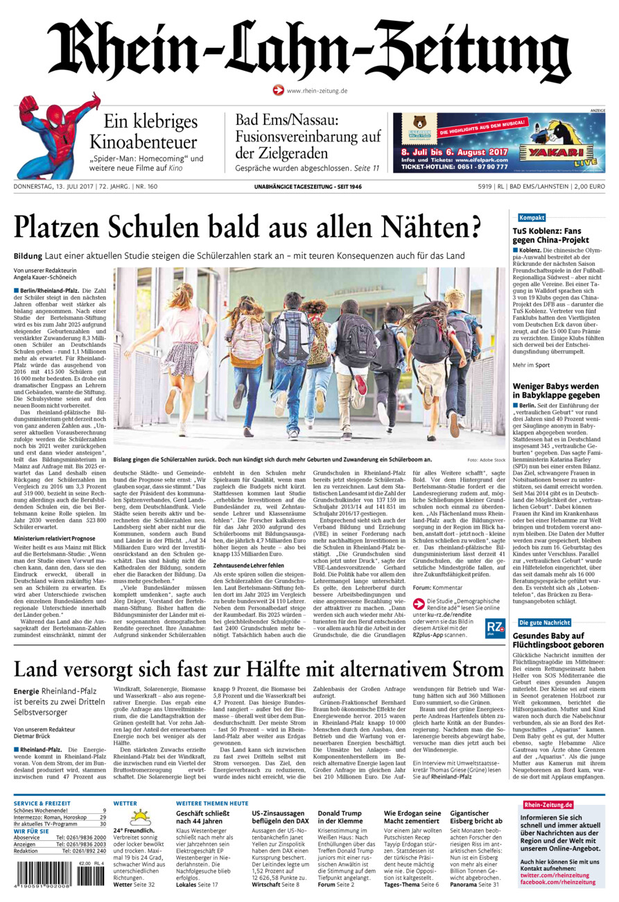 Rhein-Lahn-Zeitung vom Donnerstag, 13.07.2017