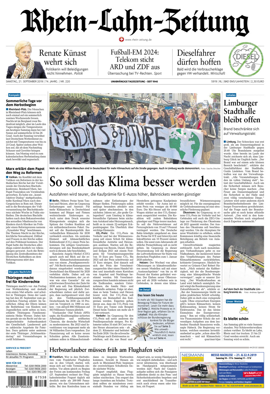 Rhein-Lahn-Zeitung vom Samstag, 21.09.2019