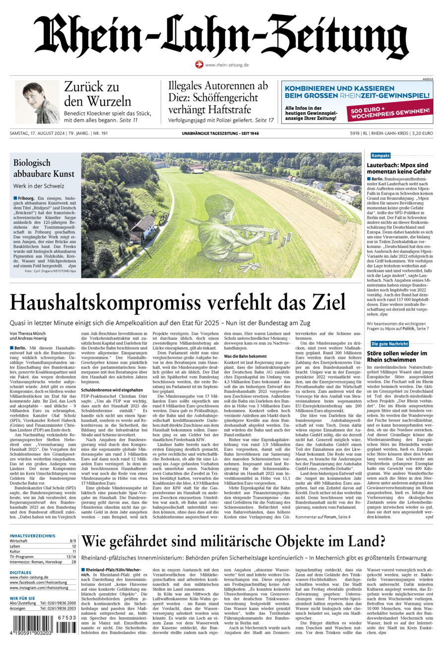 Rhein-Lahn-Zeitung vom Samstag, 17.08.2024